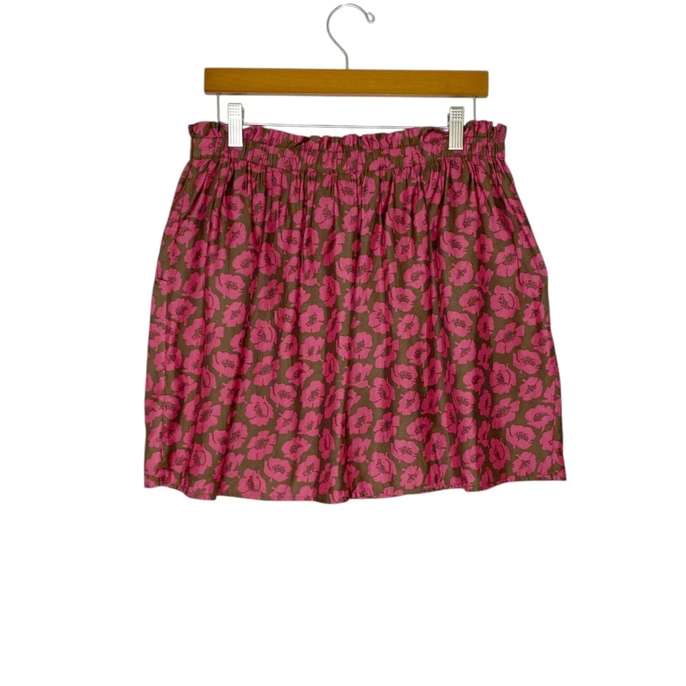 American Eagle Outfitters Skirt Women Large Brown/Pink Poppies Pockets Elastic W